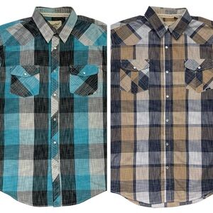 Coastal Plaid Pearl Snap Button Down Shirts Size Large Bundle Lot of 2 Casual 90